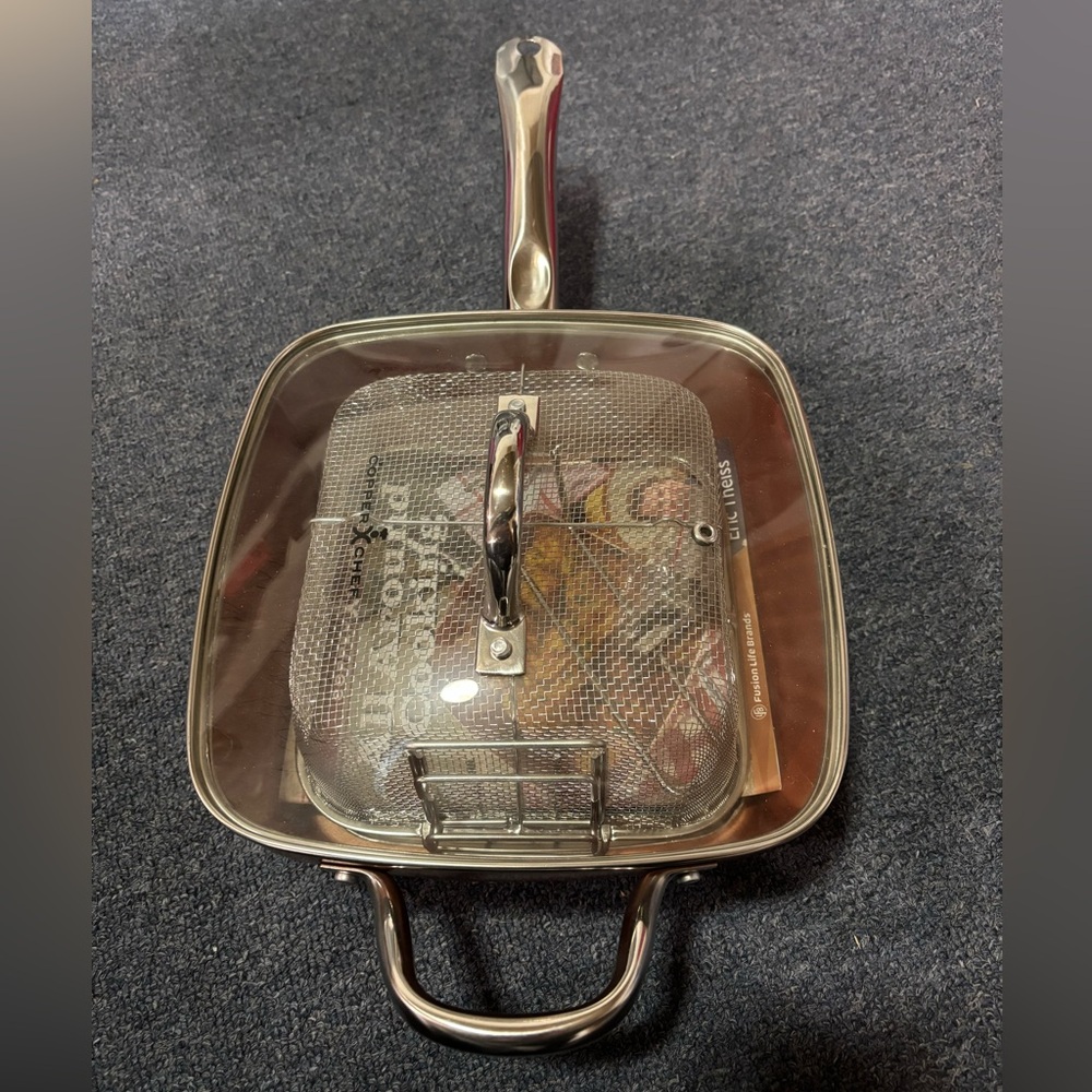 COPPER CHEF NWT ALL AROUND COOKING PAN W STEAMER BASKET BOOKLET ORIGINAL OWNER